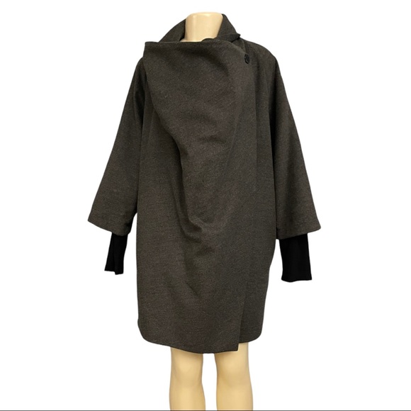 Calvin Klein Double Breasted Drape Cape Coat Envelope Collar Grey Sleeved Jacket - Picture 2 of 15